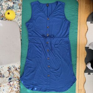 SHEIN Blue Stretchy Bodycon Casual Summer Dress XL Elastic Waist Buttons Y2K EUC